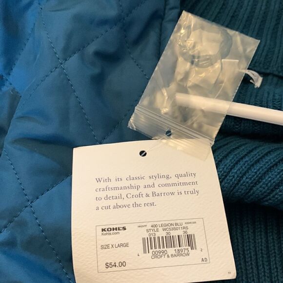 Croft and Barrow teal sweater/jacket Size XL NWT Full front zip - Picture 7 of 7